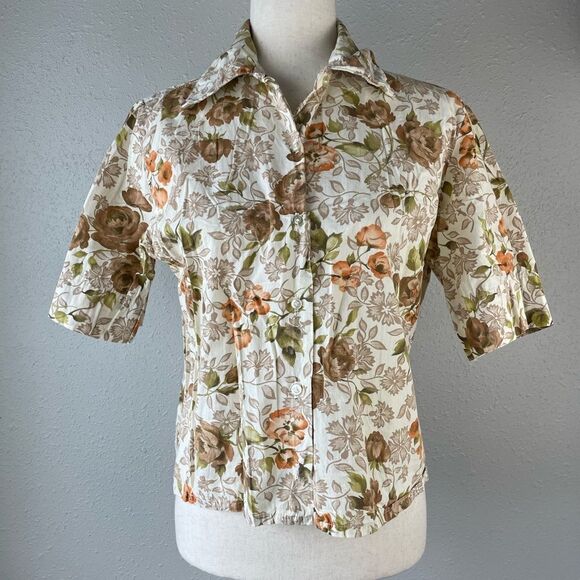 Vintage 70s Accent Floral Button Down Shirt Size 38 - Picture 1 of 5